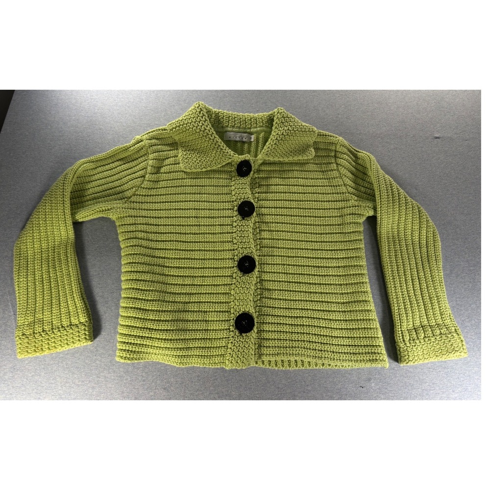 Willow Lime Green Chunky Knit Cotton Cardigan Sweater Heavy Weight Size M USA